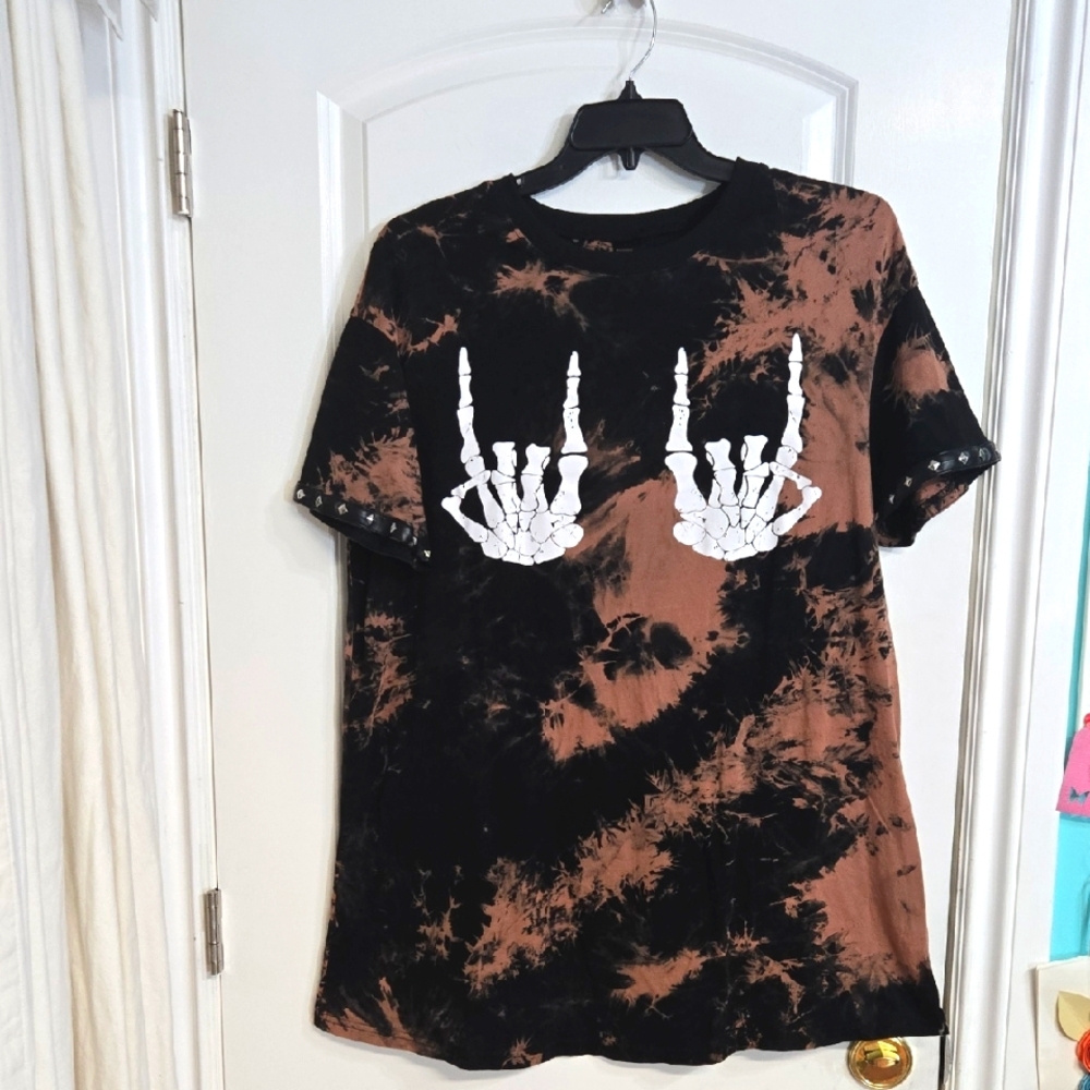 Romwe 1XL Reverse Tie Dye Skeleton Hands Accented Chest Sheath Dress - Picture 3 of 11